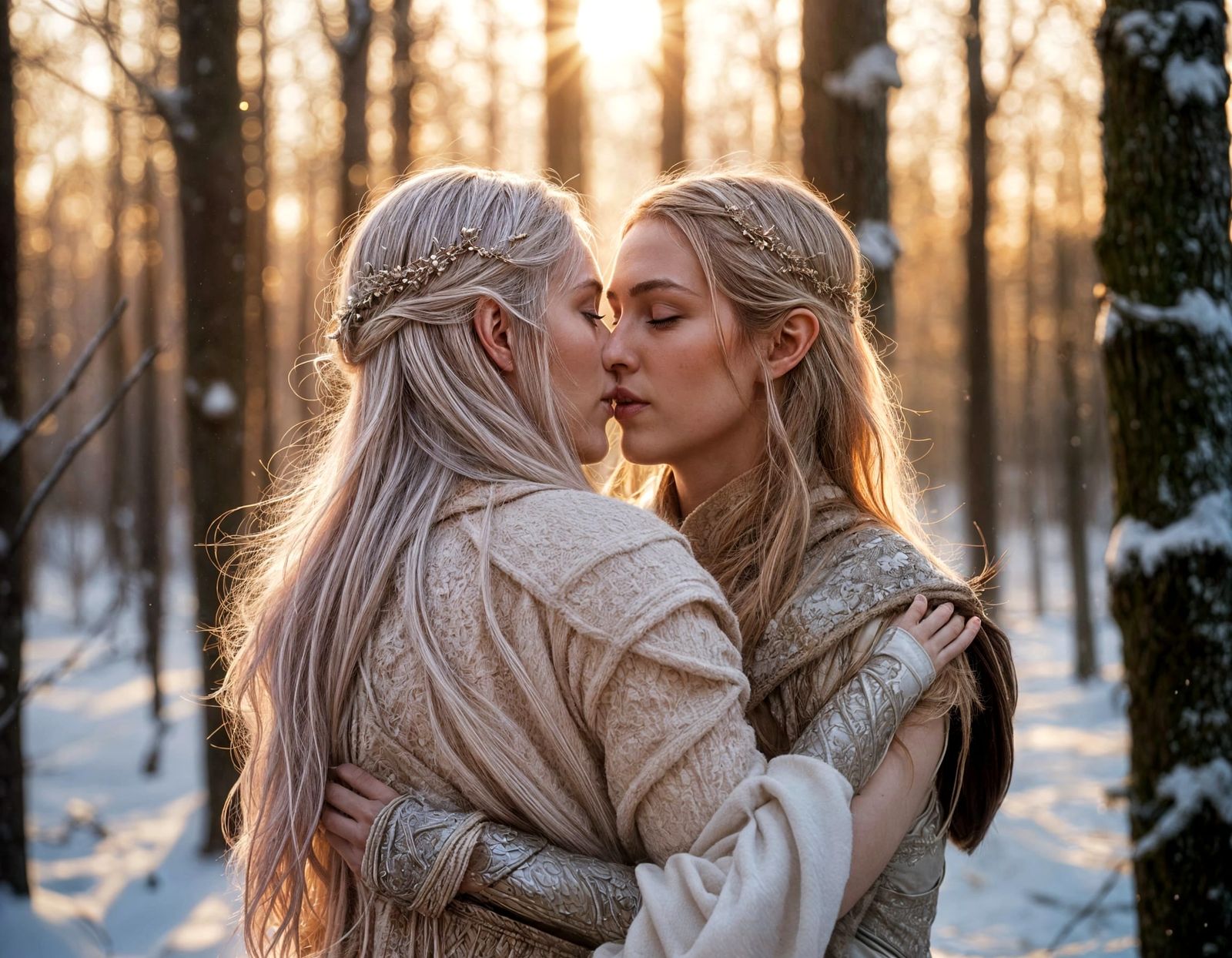 Elven Warrior and Human Lover Embrace