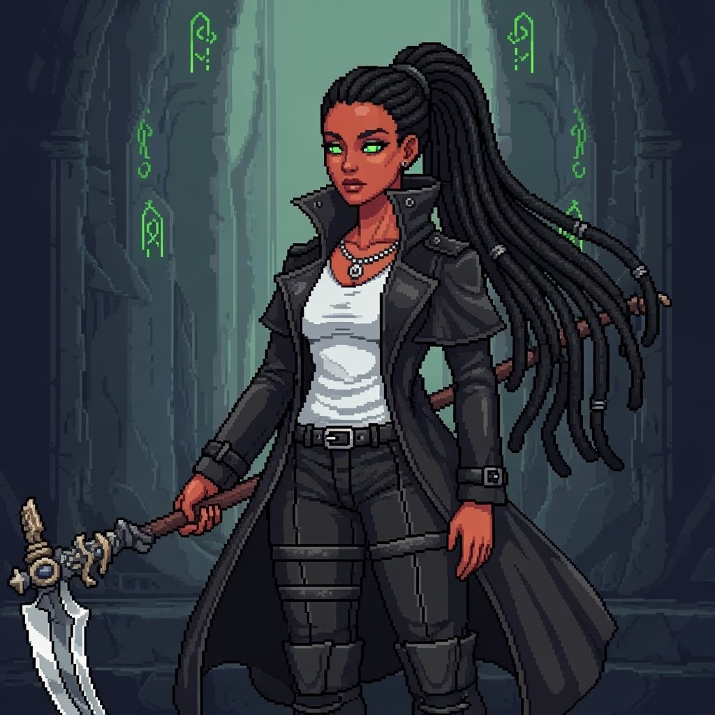 Pixel Art Female Necromancer in RPG Style
