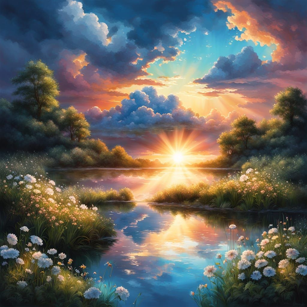 Soulful Sunrise Over Nature With Neon Light