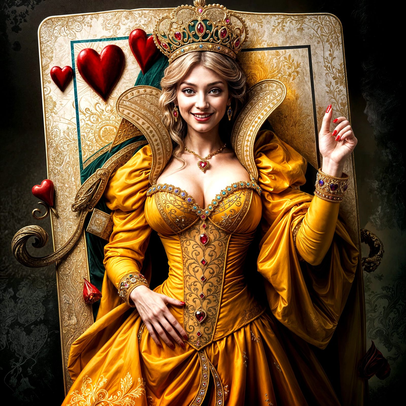 Golden Queen of Hearts Emerges from Playing Card
