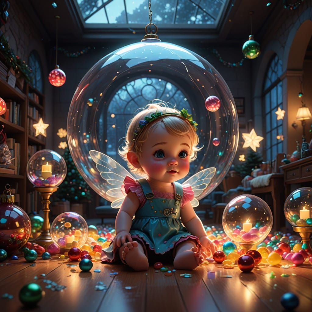 Whimsical Christmas Wonderland with Glowing Glass Fairy