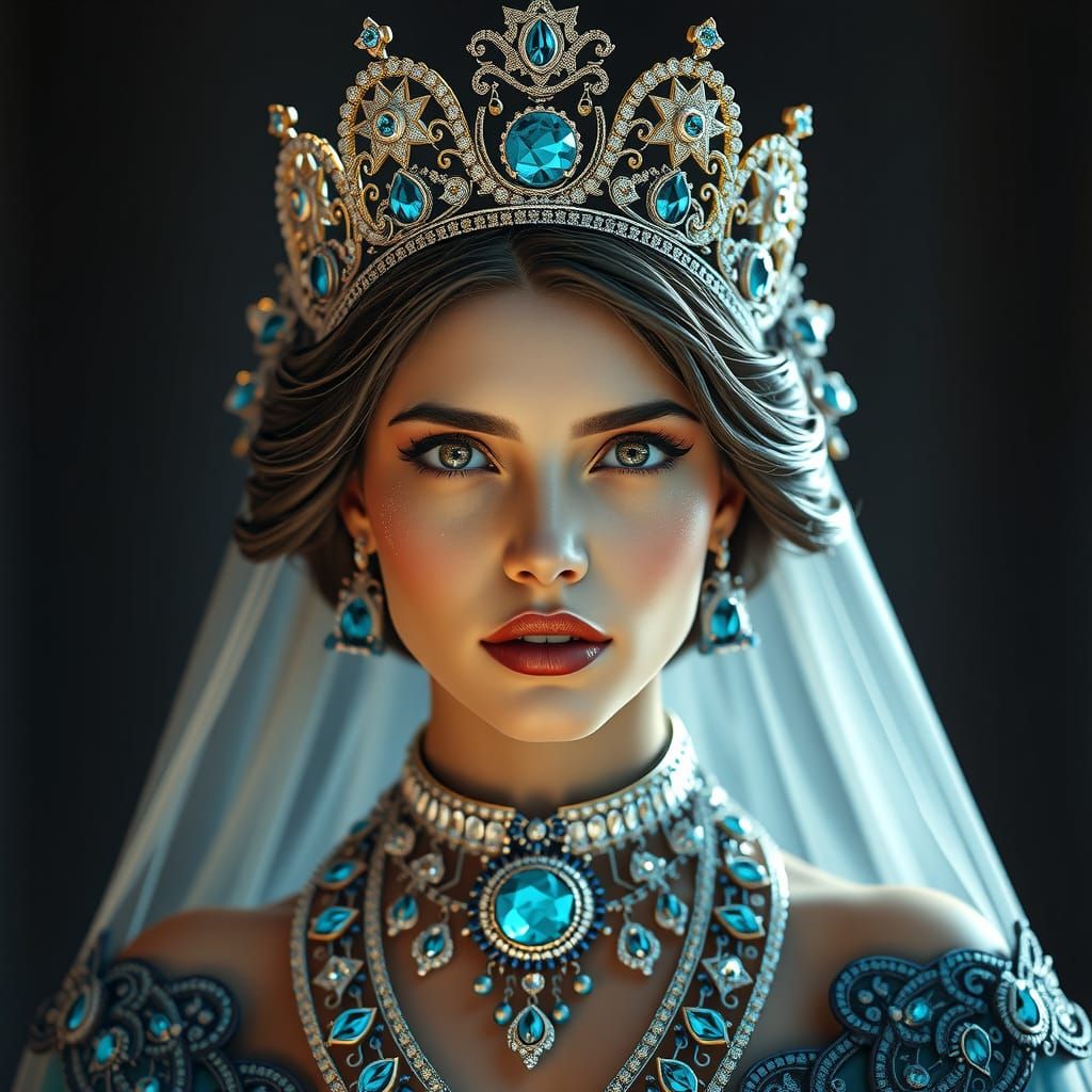 Queen's Turquoise Jewels in Art Nouveau Portrait