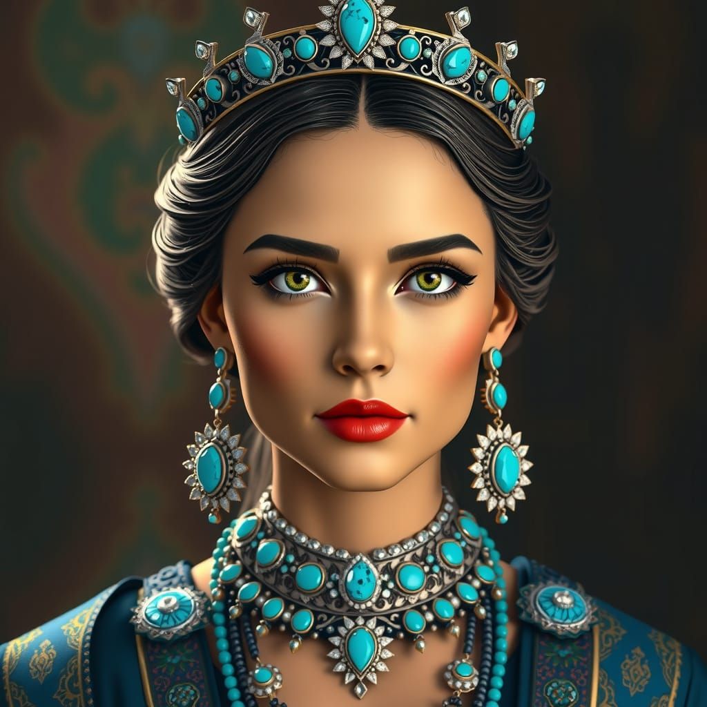 Queen with Turquoise Jewels in Art Nouveau Style