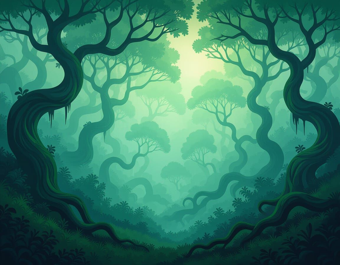 Ethereal Emerald Forest in a Whimsical Style