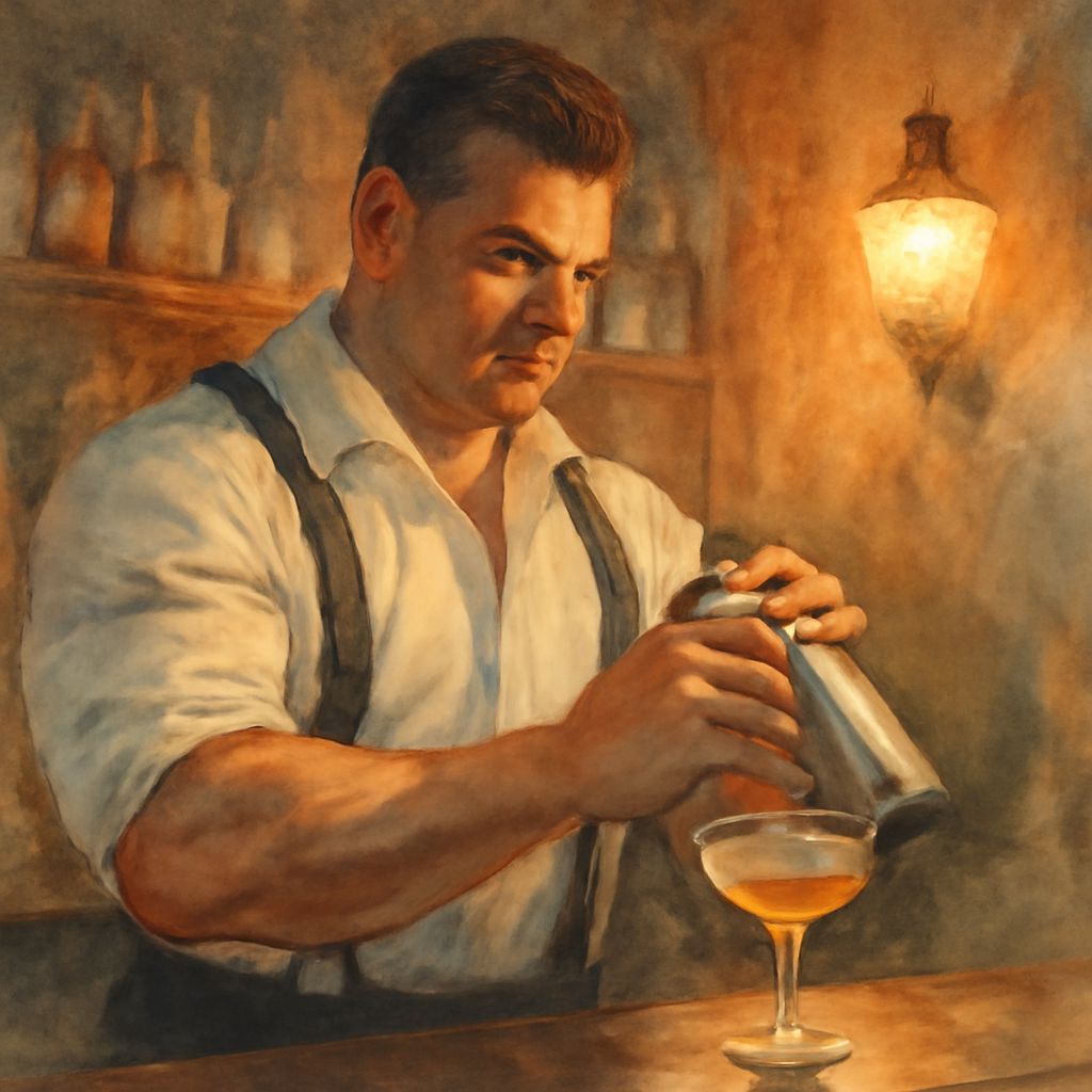Watercolor Bartender in 1920s Speakeasy