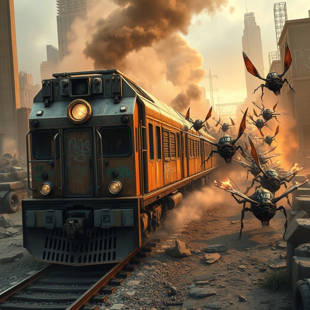 Armored Train Under Attack in Ruined City