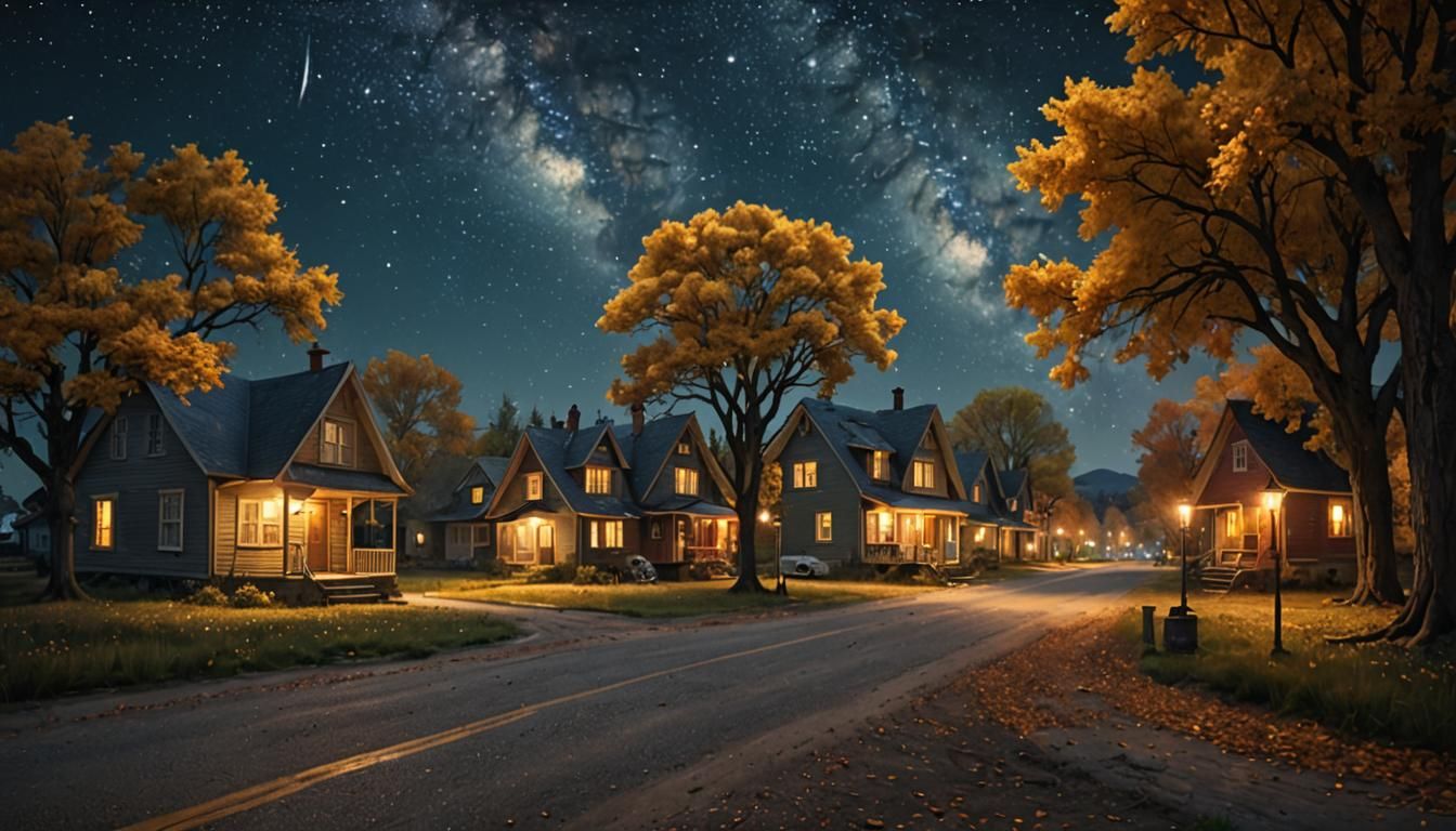 Breathtaking Village Under Celestial Canvas in Epic Digital...