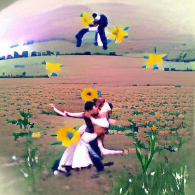 Romantic Figure Dancing Amidst Vibrant Daisy Fields