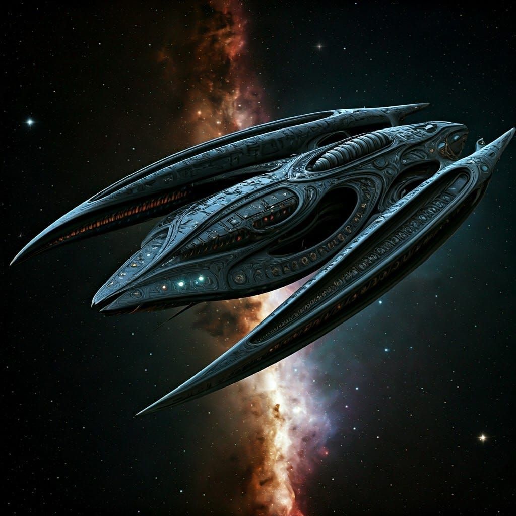 Surreal Art Nouveau Spacecraft Embarks Through Cosmic Wastes