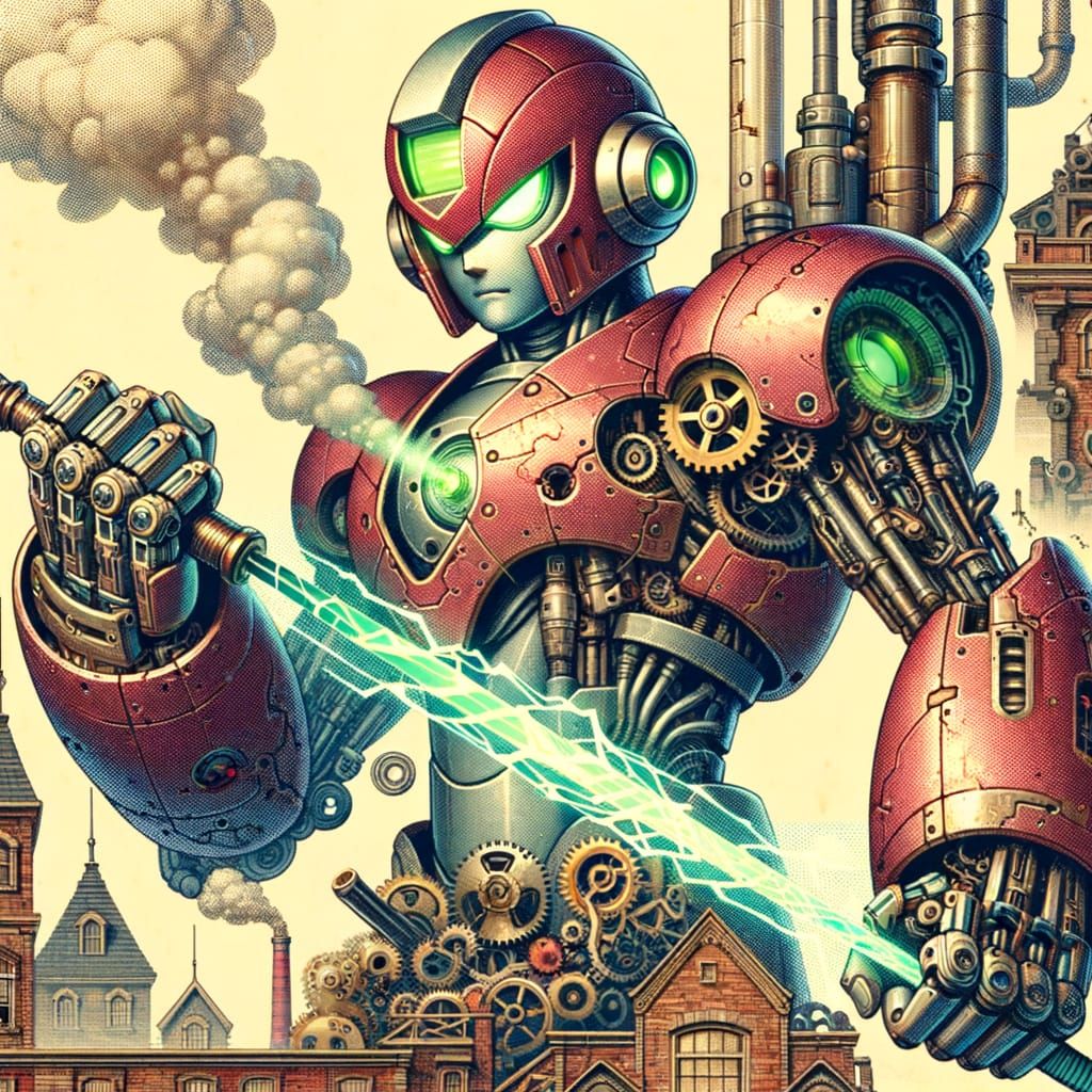 Steampunk Warrior in Metallic Red Armor