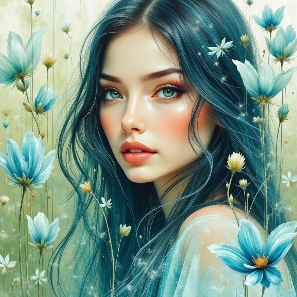 Beautiful Woman Portrait in Spring Woodland Sunrise