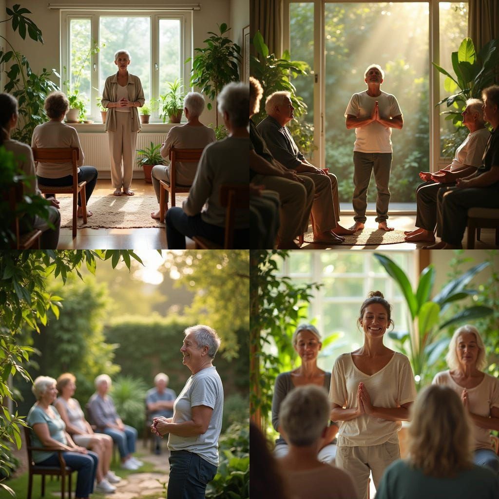 Sophrology Teacher Guides Relaxation Exercises in Natural Se...