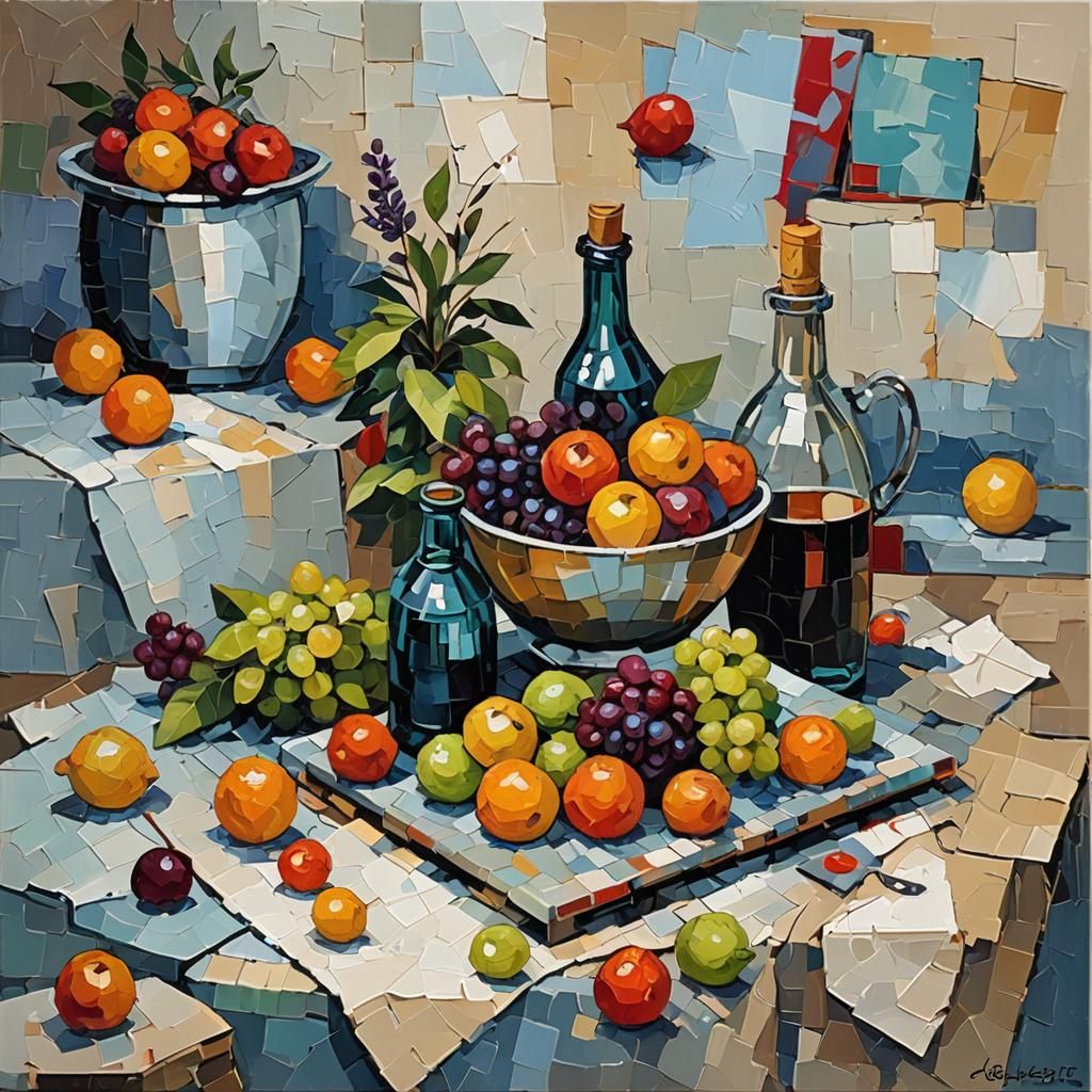 Expressive Oil Painting of Geometric Still Life