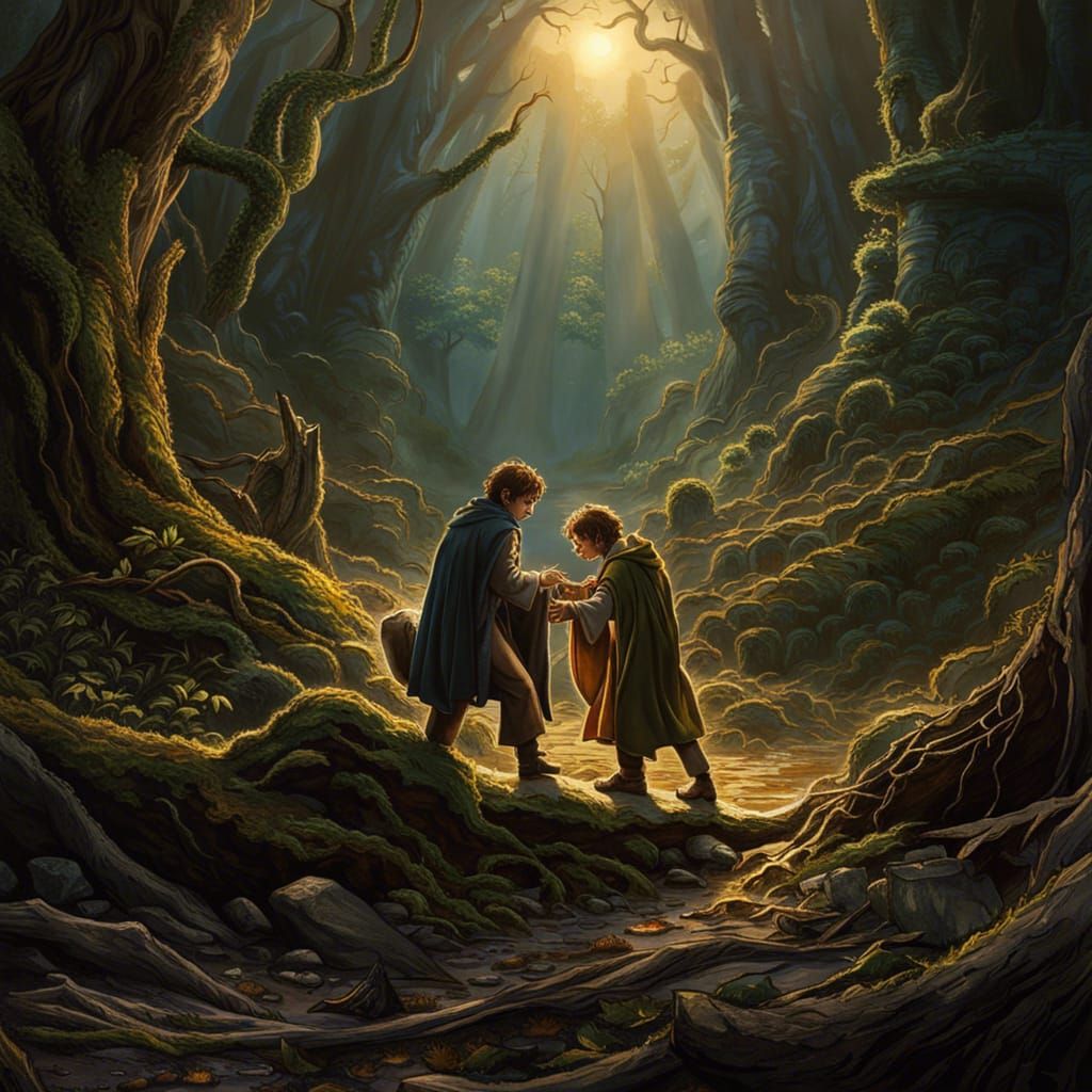 Frodo and Gollum in a Heated Battle over the One Ring