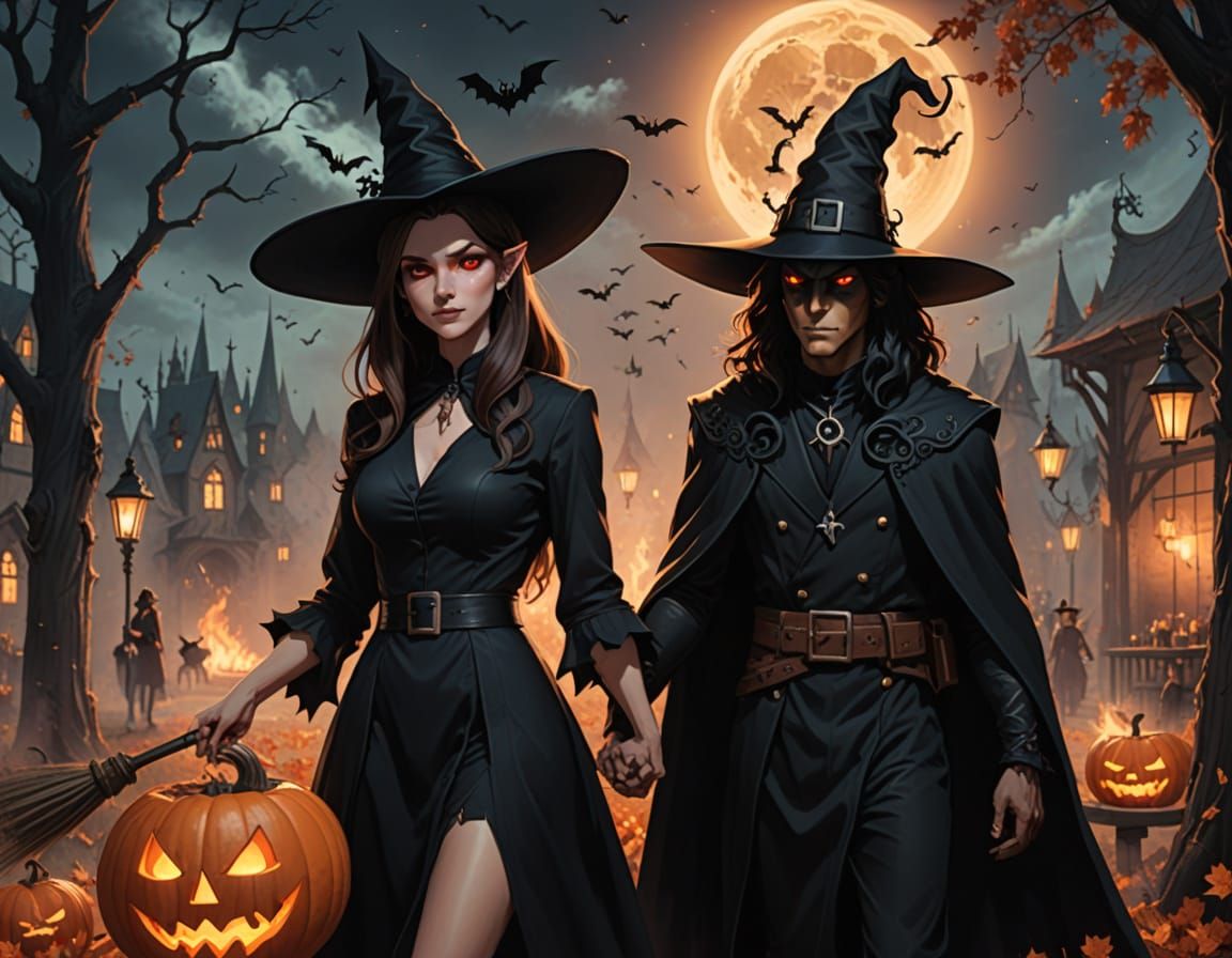Witch and Demon Enjoying a Romantic Date