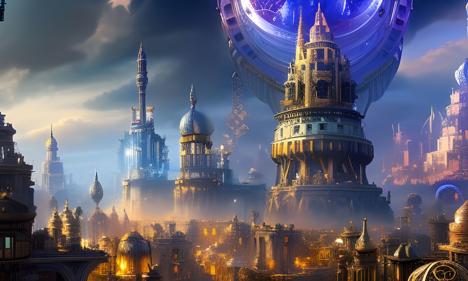 Elegant Steampunk Metropolis in Magical Realism Style