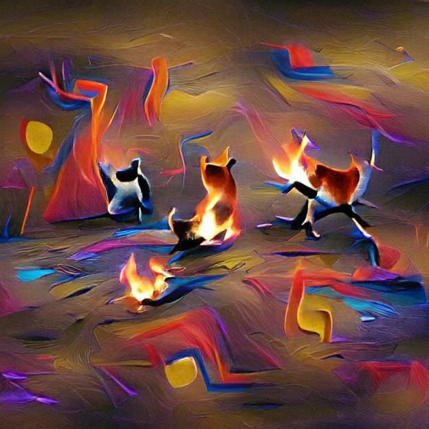 Cats Dancing in Ethereal Flames