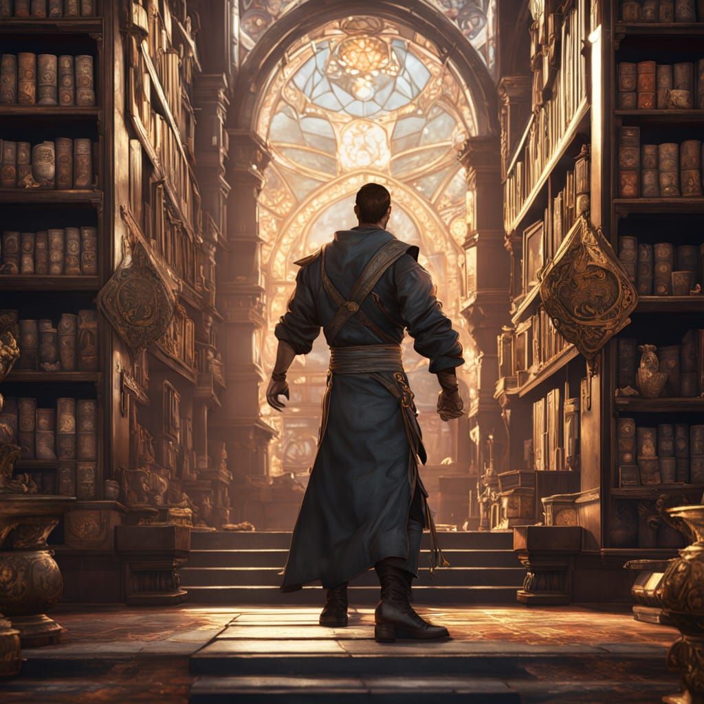 Martial Arts Master Amidst Ancient Tomes