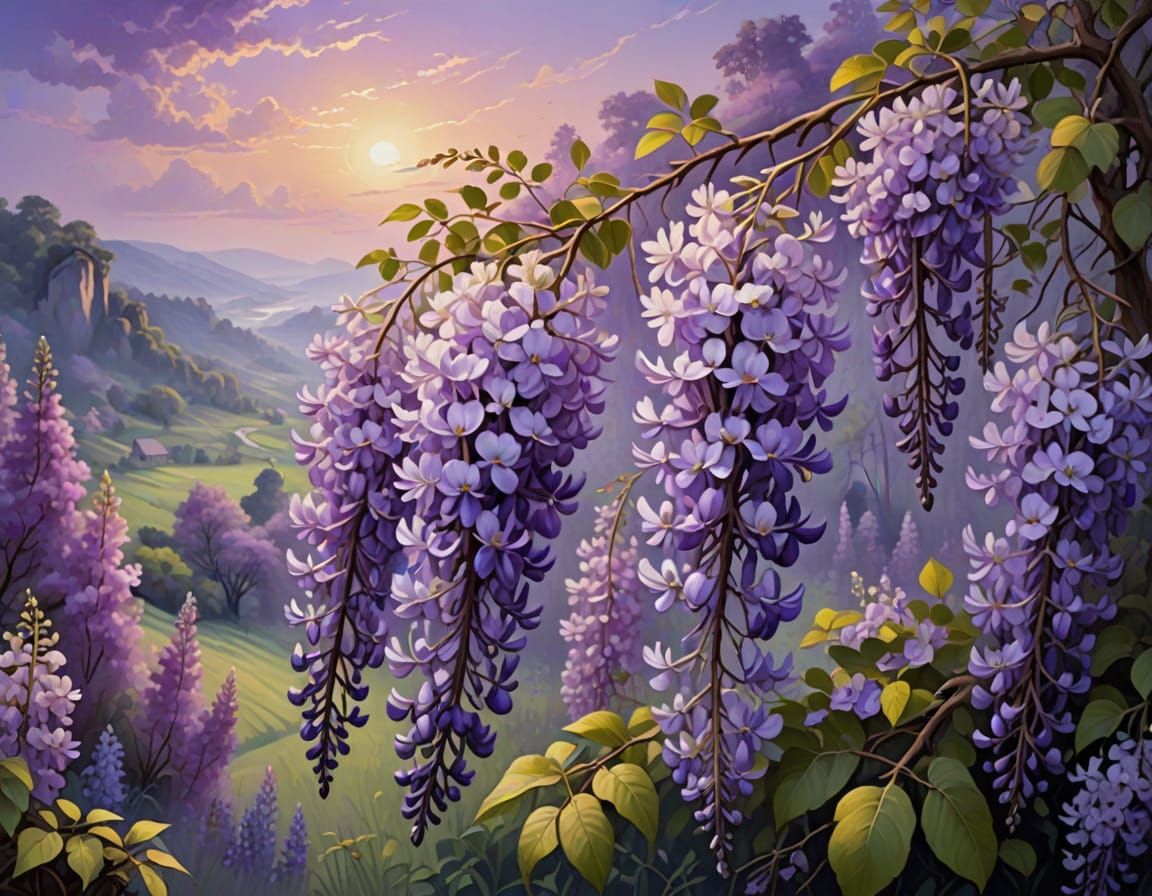 Whimsical Purple Wisteria in Pastel Hues