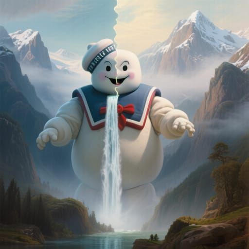 Stay Puft Waterfall in Detailed Matte Painting Style