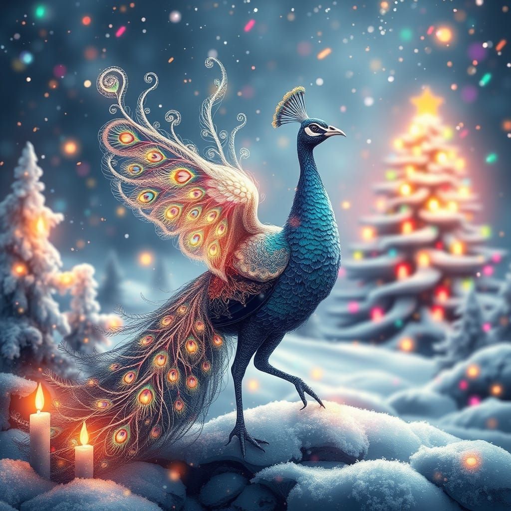 Ethereal Peacock Spirit Embodies Christmas Wonder