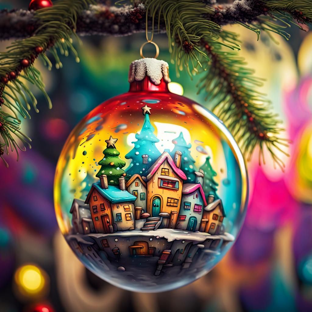 Intricate Christmas Tree Ornament with Favela Monster Villag...