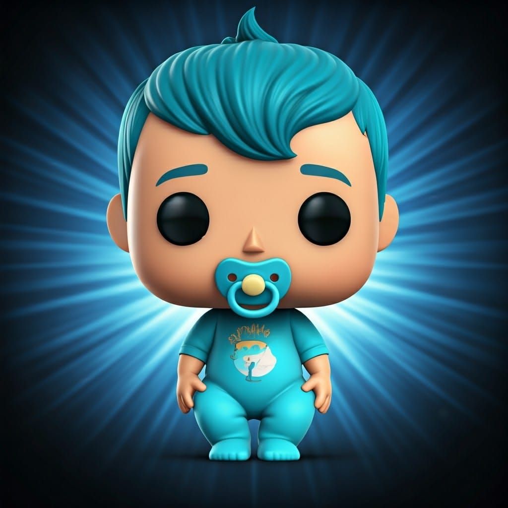 Vibrant Turquoise Funko Pop Baby Boy with Radial Gradient Ba...
