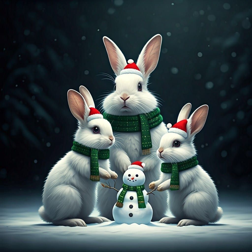 Fluffy Rabbits Build a Winter Wonderland Snowman in Cinemati...