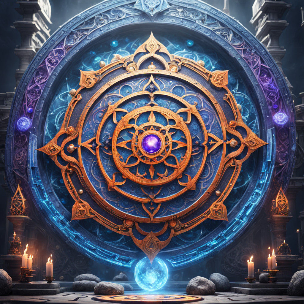 Sacred Geometric Orb Glows with Mystical Symbol in Blue Gems...