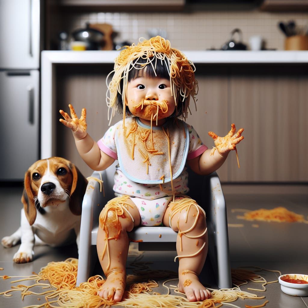Little Girl's Spaghetti Adventure in Vibrant Colors