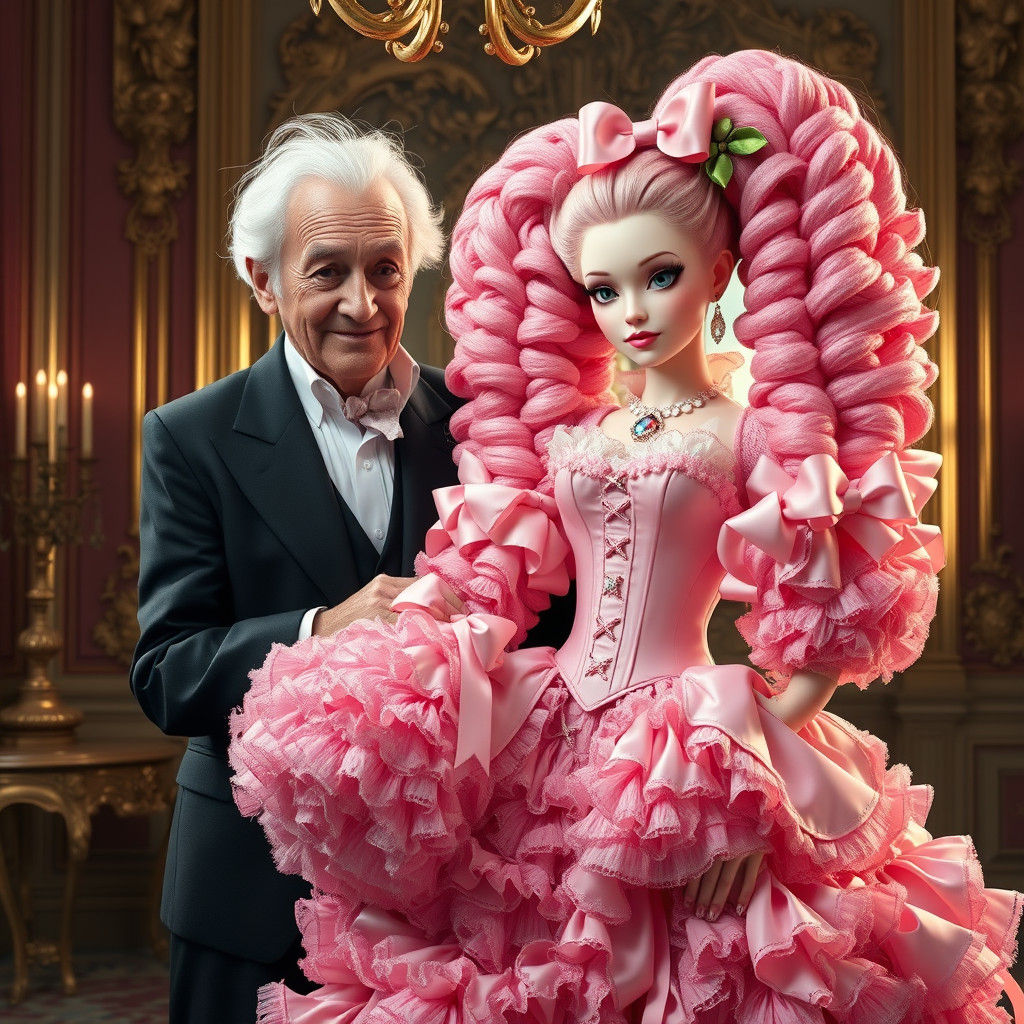 Elegant Gentleman and Delicate Companion in Ornate Setting