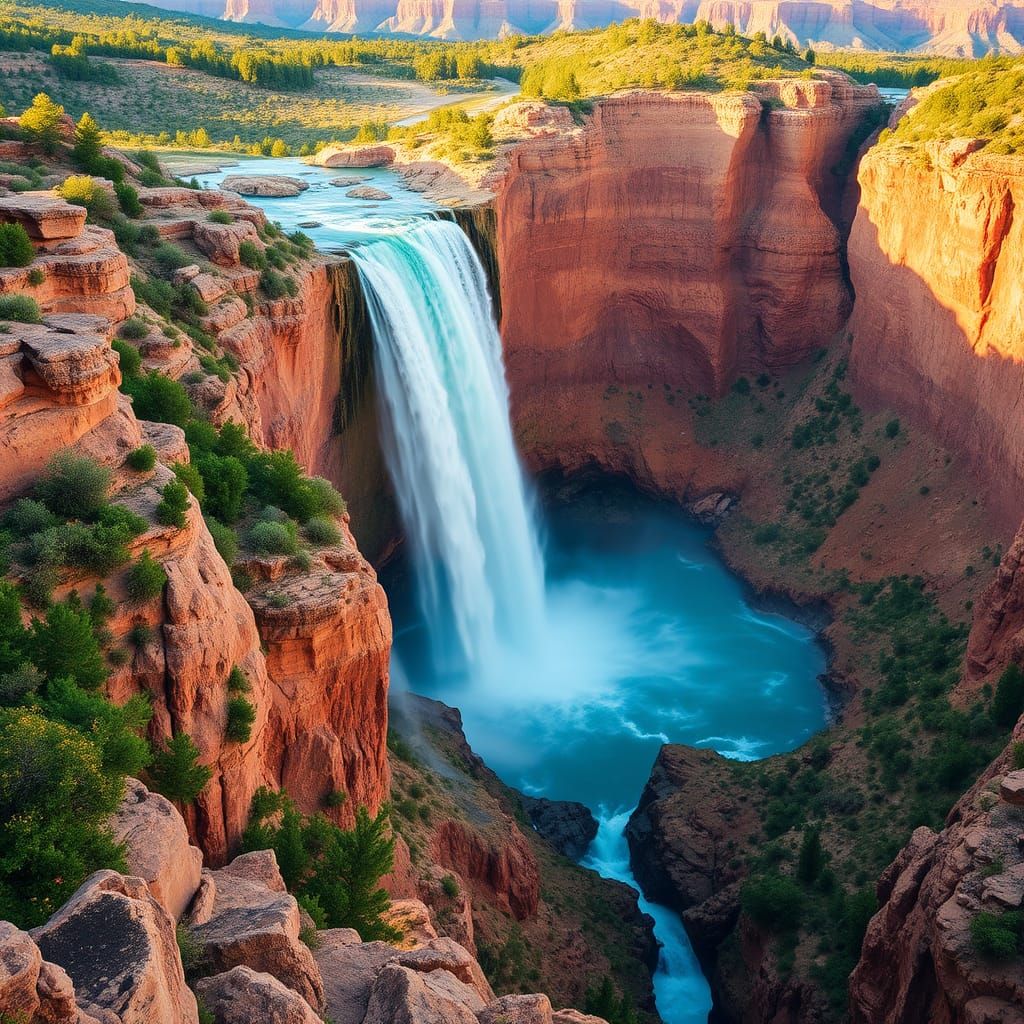 Majestic Turquoise Waterfall in the Grand Canyon Landscape