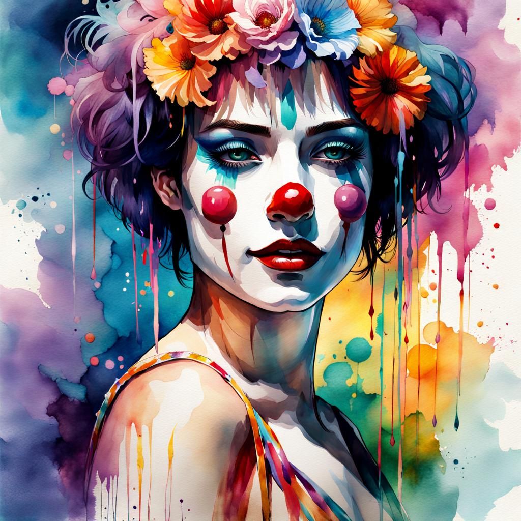 Surreal Circus Siren in Digital Watercolor
