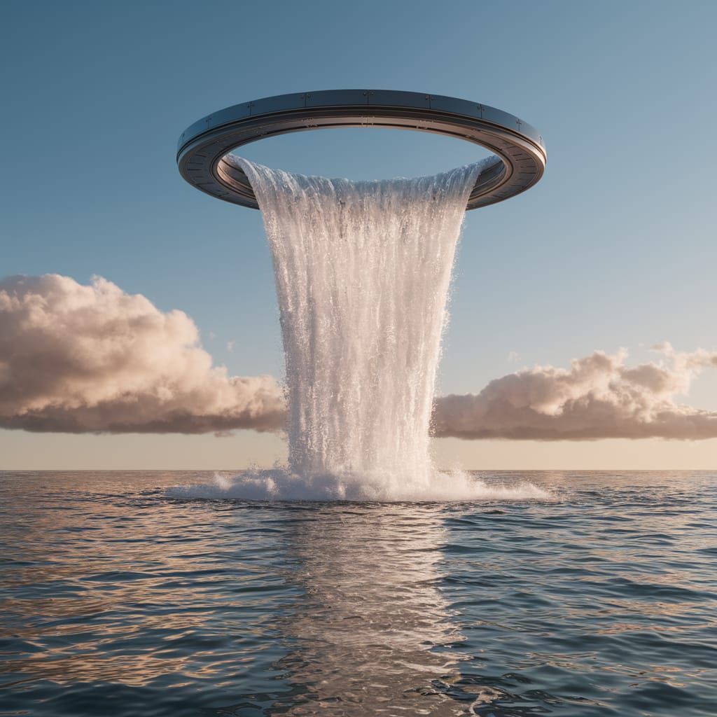 Majestic Waterfall Cascading from Floating Portal