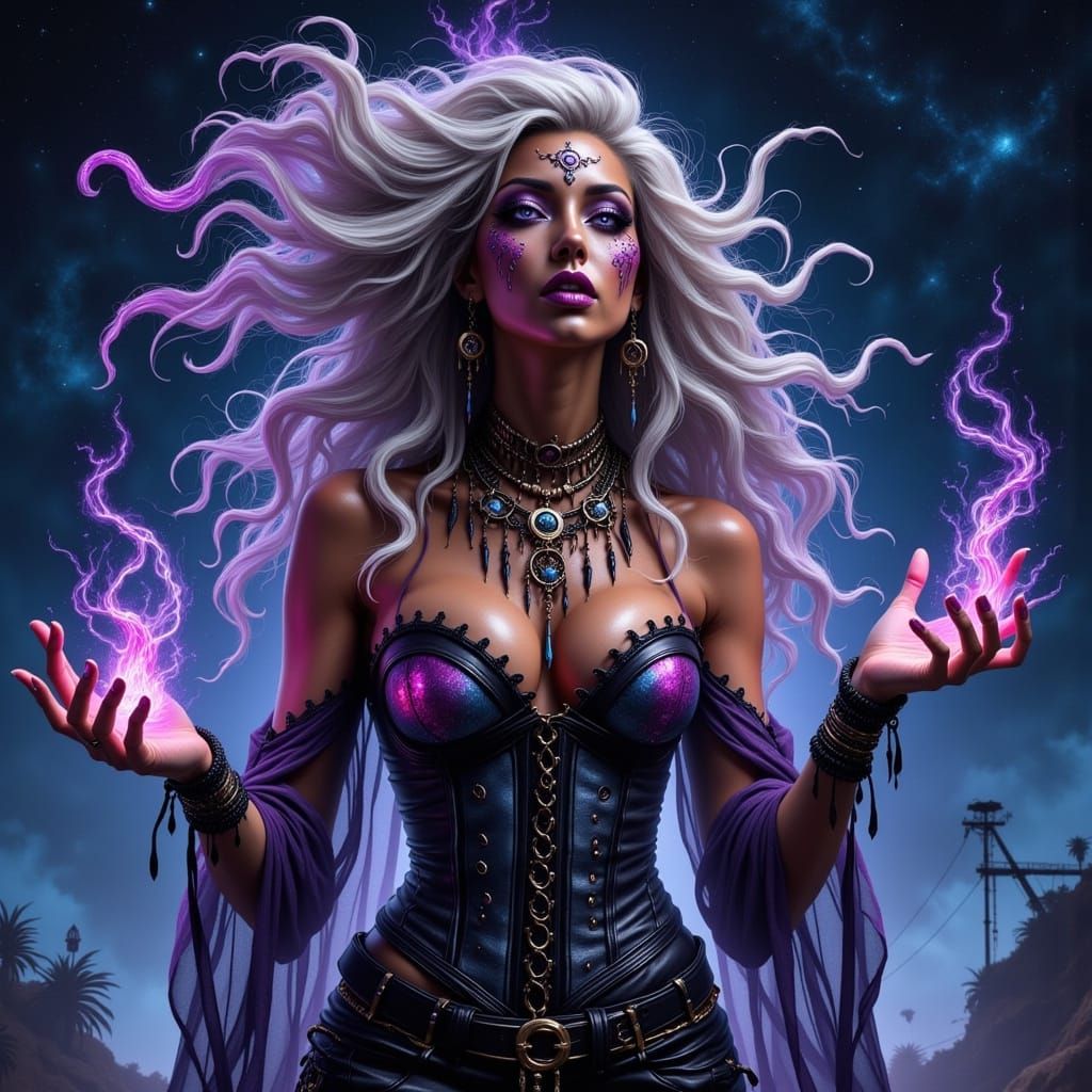 Mystical Sorceress Under Hollywood Sign