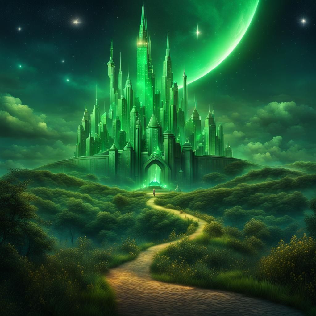 Emerald Metropolis Under Starry Night Skies