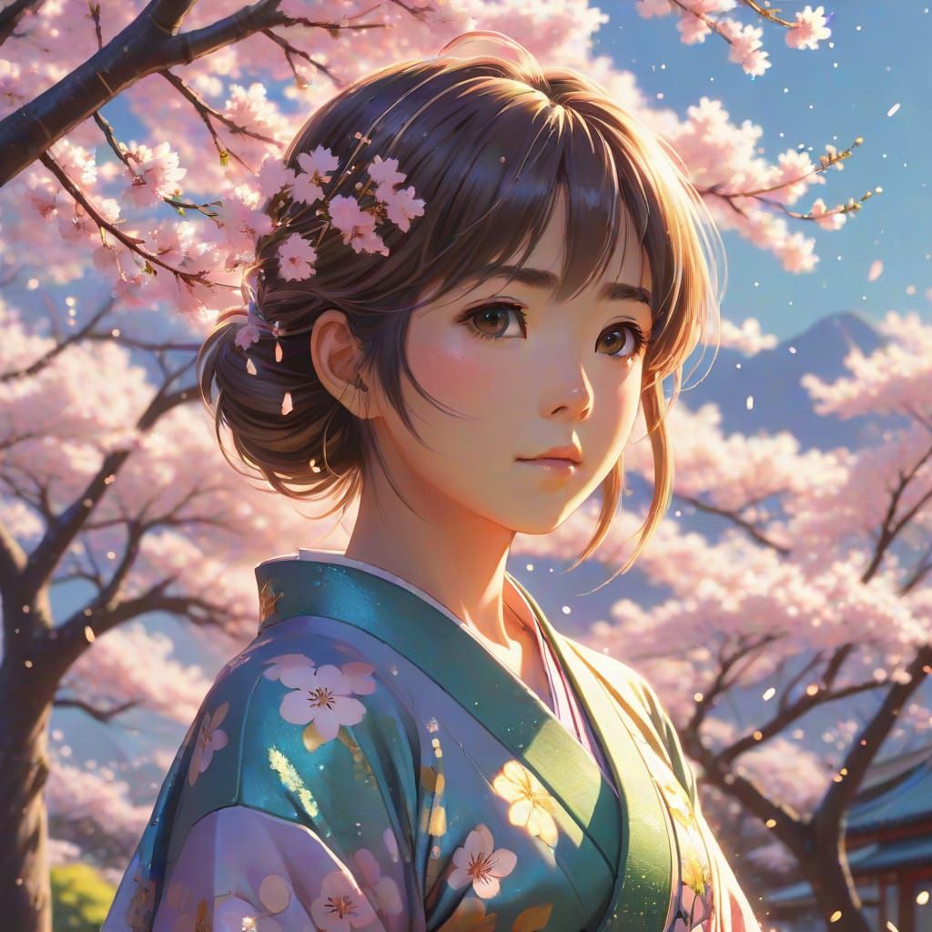 Anime Girl Casting Spell Under Sakura Tree