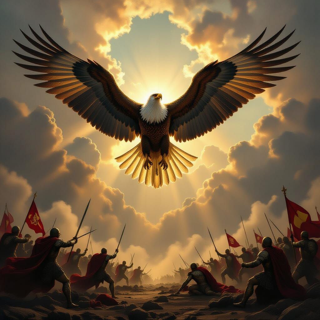 Majestic Eagle Over Battlefield in Baroque Style