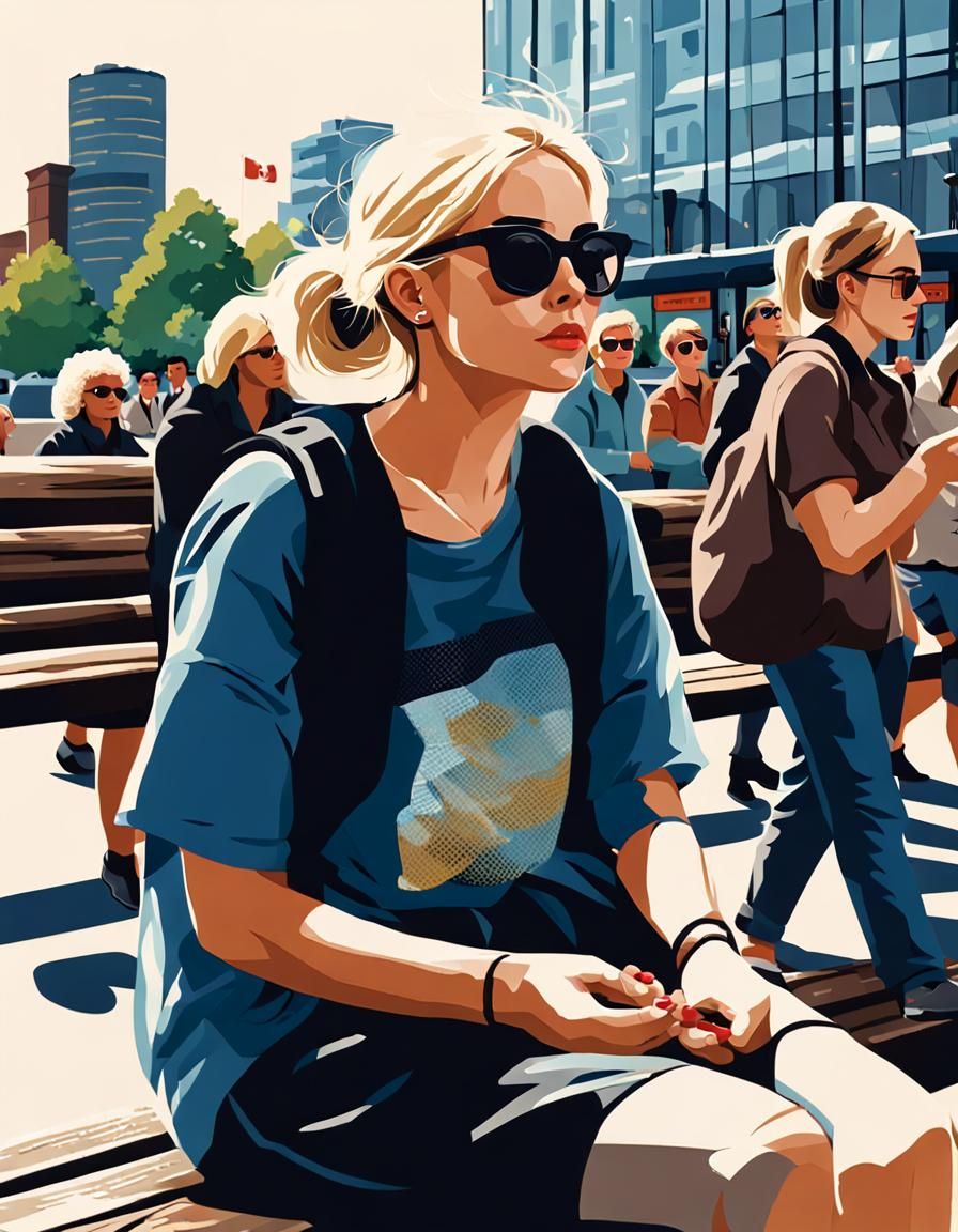 Young Woman in City Center Contemplation