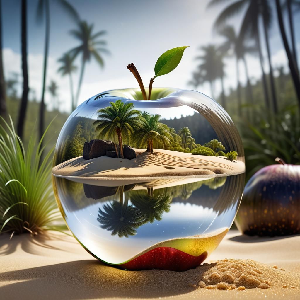 Glowing Apple in Starry Night Landscape