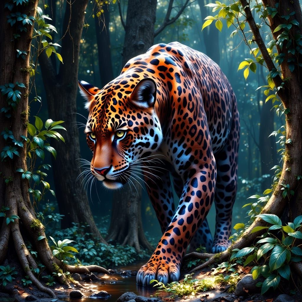 Hyperdetailed Jaguar in Dreamscapes Jungle
