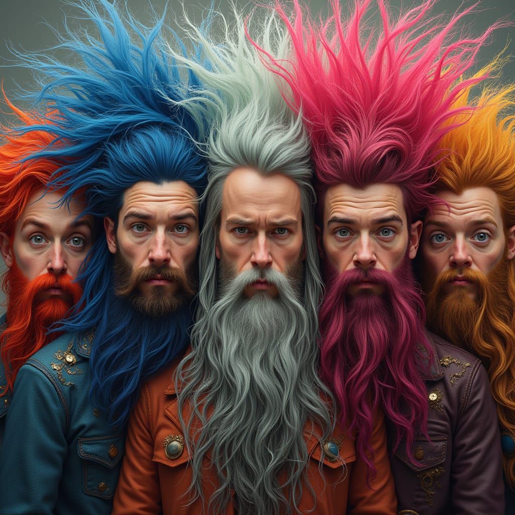 Vibrant Eccentrics Pose in Dramatic Hyper-Realistic Setting