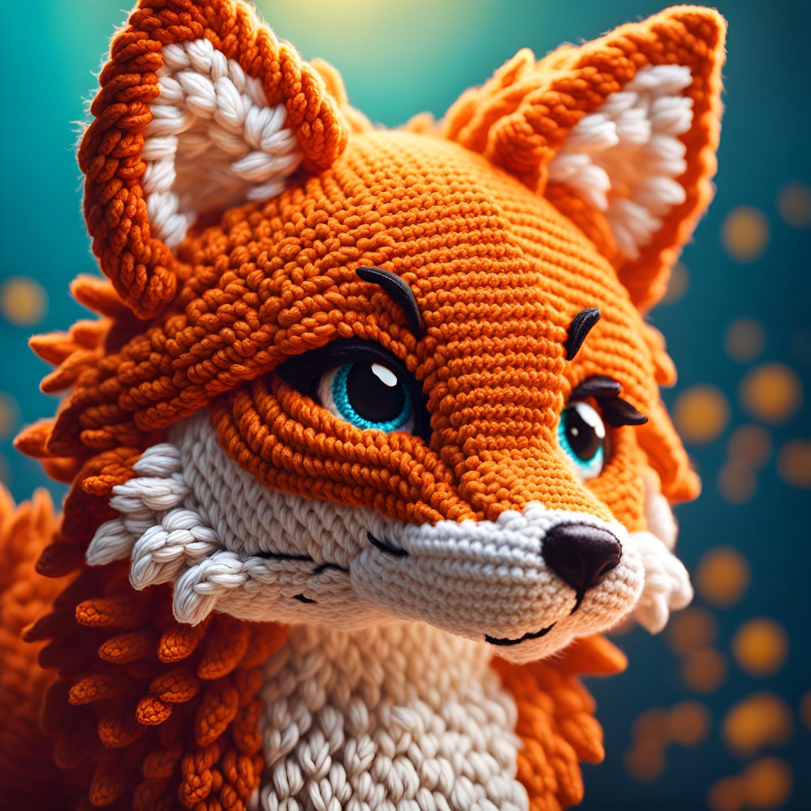 Realistic Crocheted Fox Rendered in Dramatic Splash Art Styl...