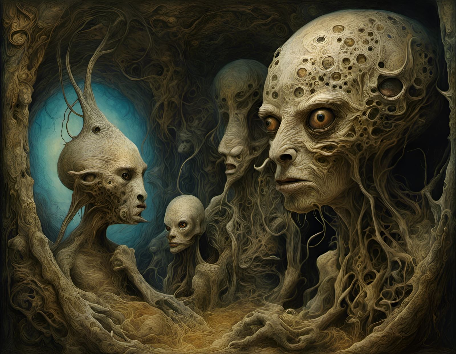 Surreal Cryptid Tribes in a Dark, Gigeresque Temple