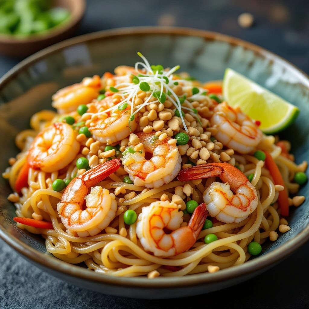 Appetizing Pad Thai with Shrimp and Tofu