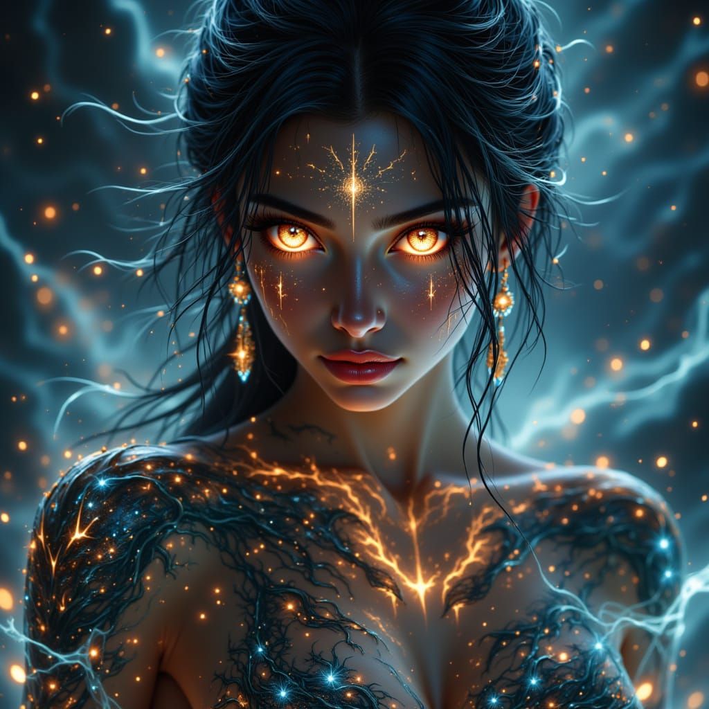 Dragon Tattoo Woman with Bioluminescent Eyes