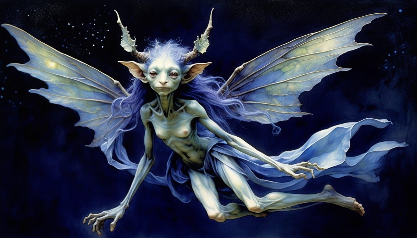 Cosmic Fantasy Nymph in Violet and Indigo Hues