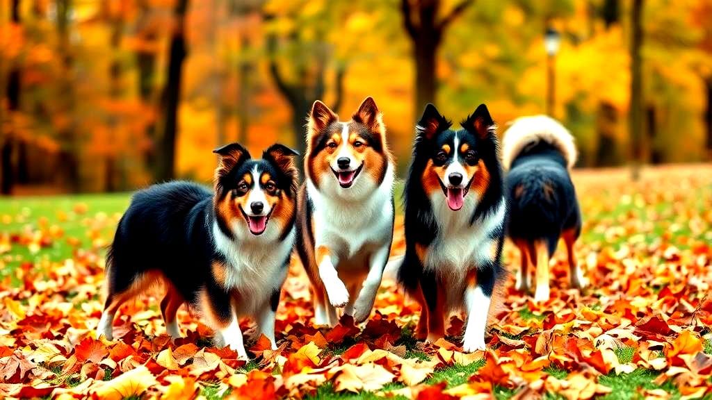 Golden Collies Frolic in Vibrant Autumn Landscapes