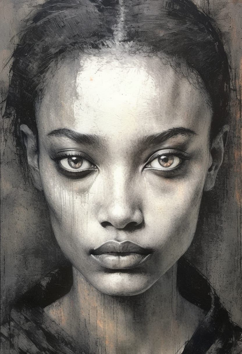 Elegant Goth Girl Portrait in Style of Egon Schiele