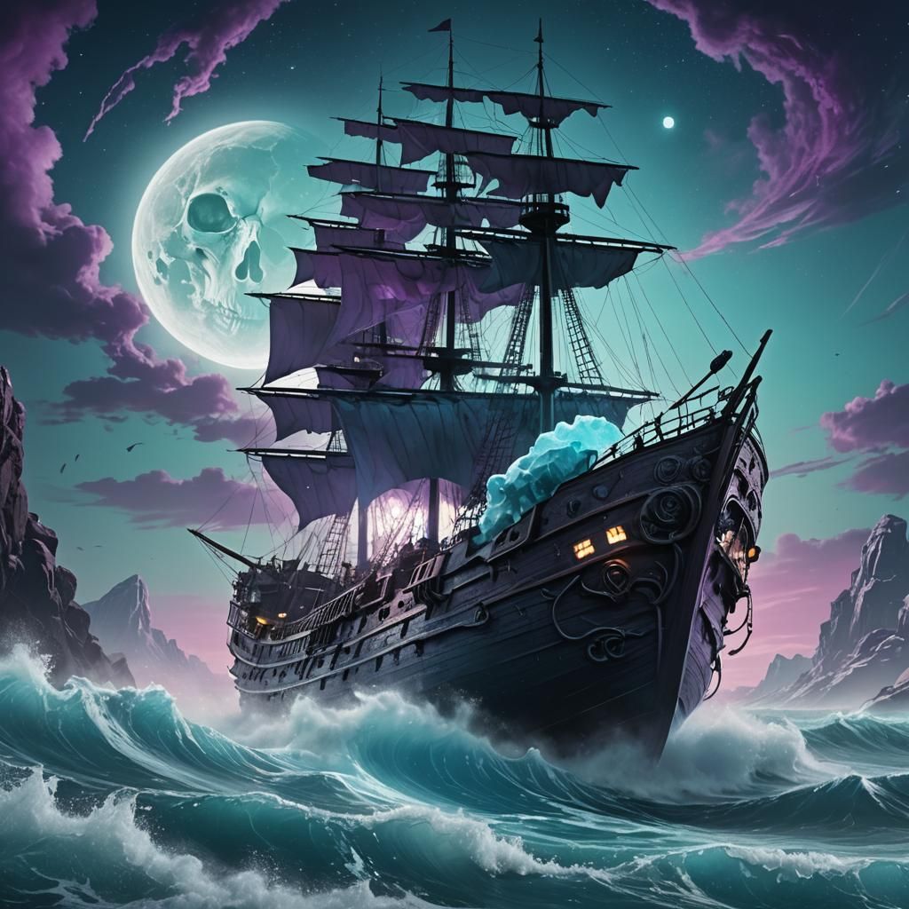 Moonlit Shipwreck within Crystal Skull: A Cinematic Fantasy